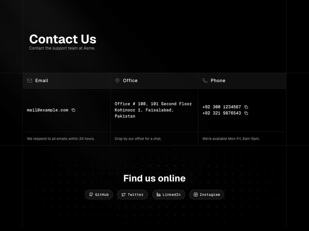 Contact Page preview