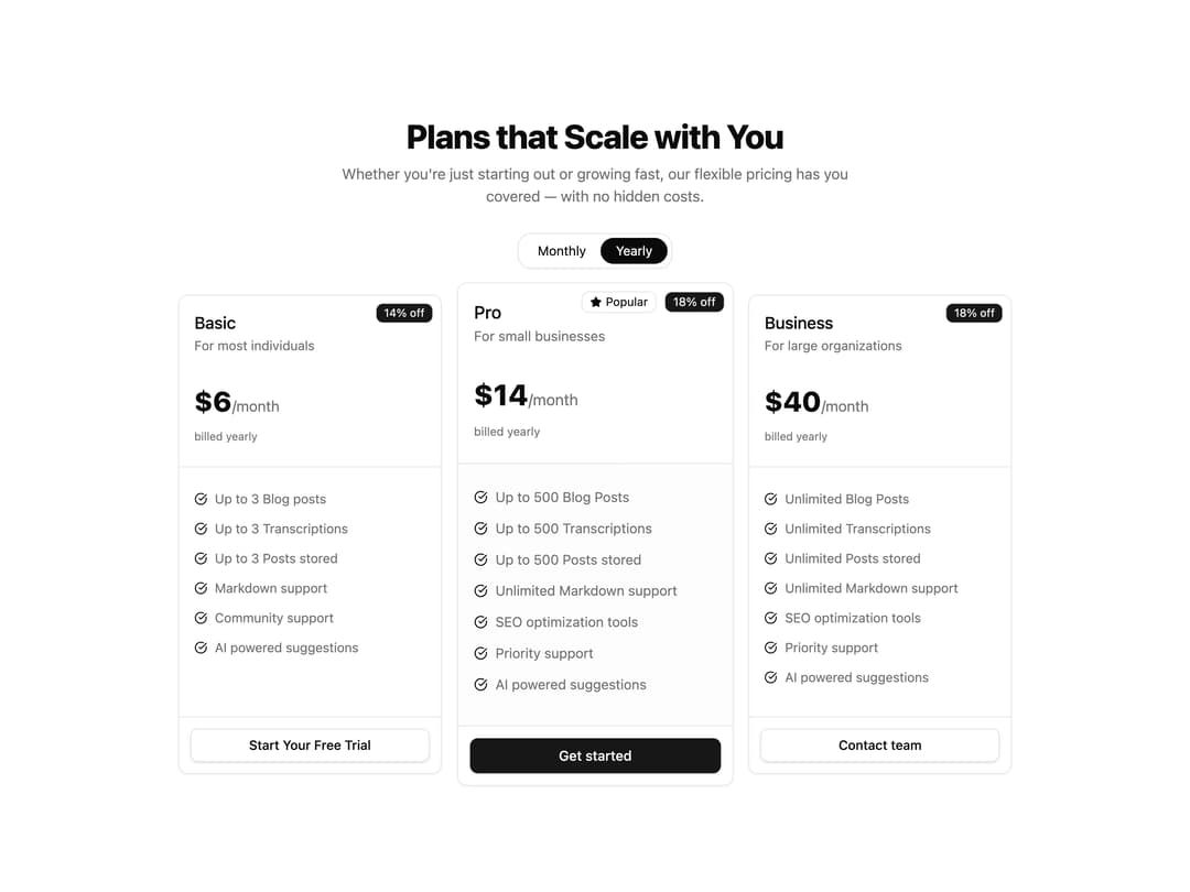 Pricing Section with Frequency Toggle preview