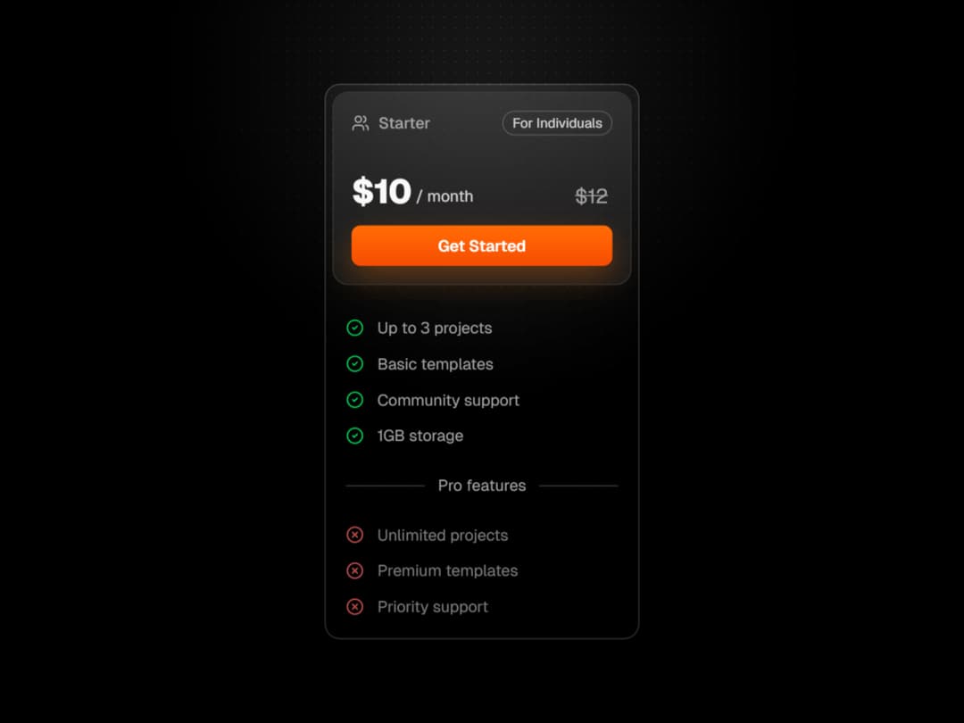 Pricing Card preview