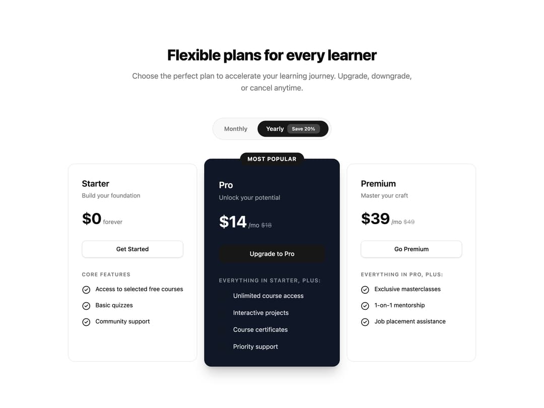 Pricing Plans with Billing Toggle preview