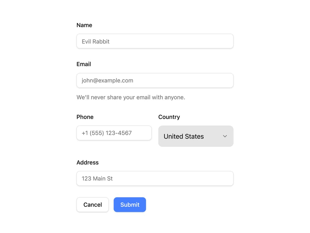 Input Form preview