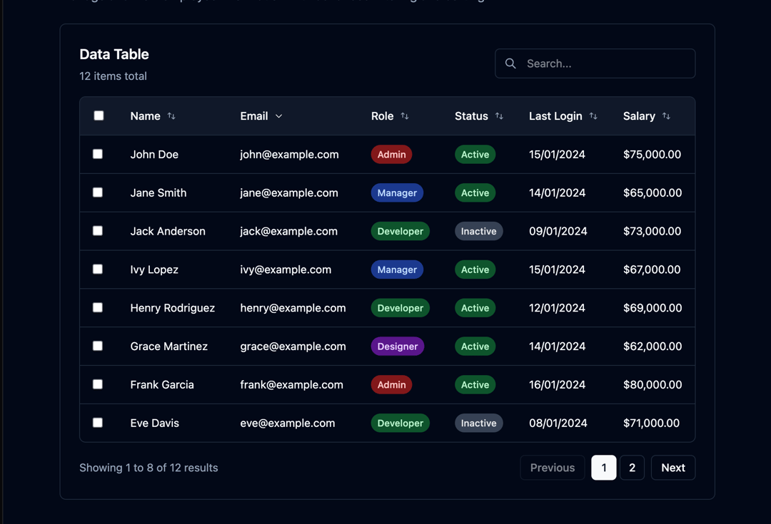 Advanced Data Table preview