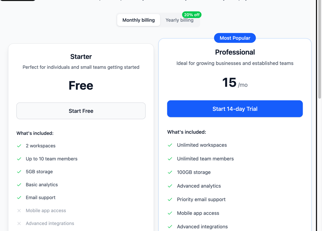 Modern Pricing Section preview