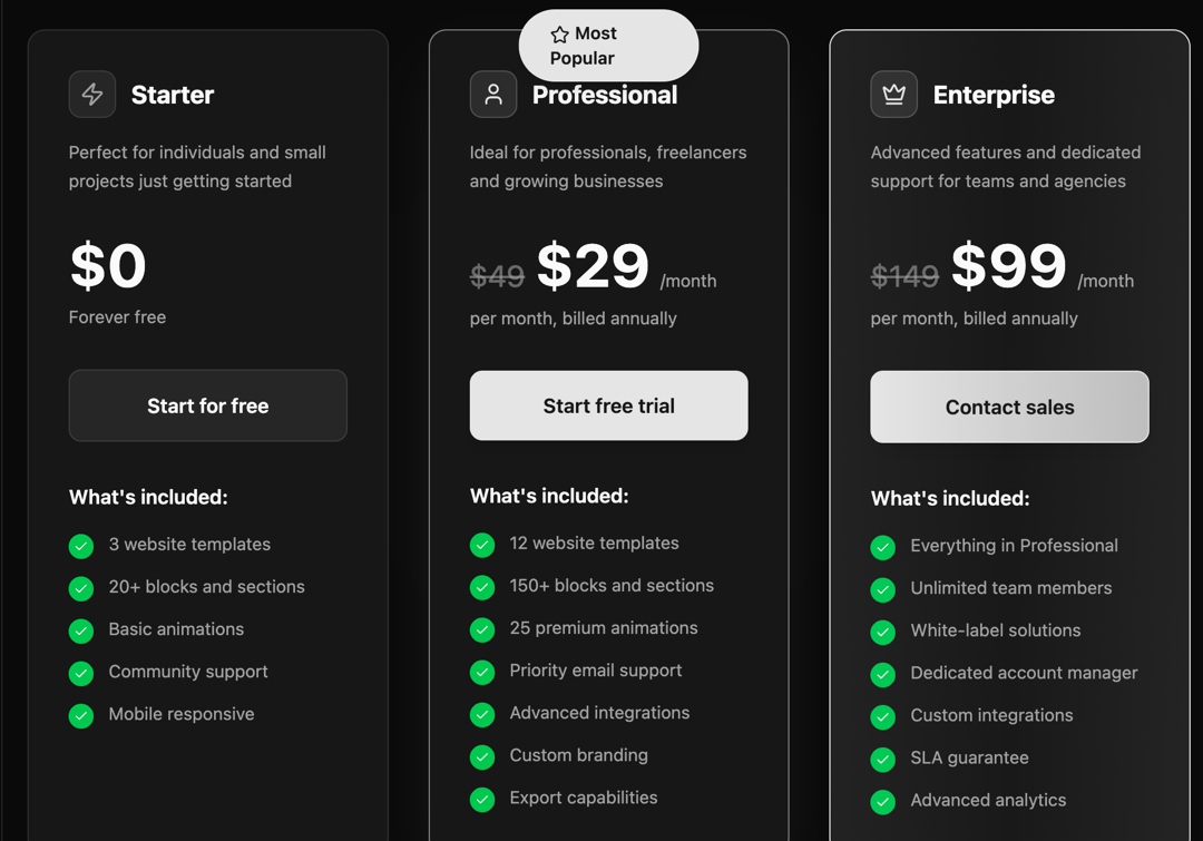 Pricing Cards Component preview
