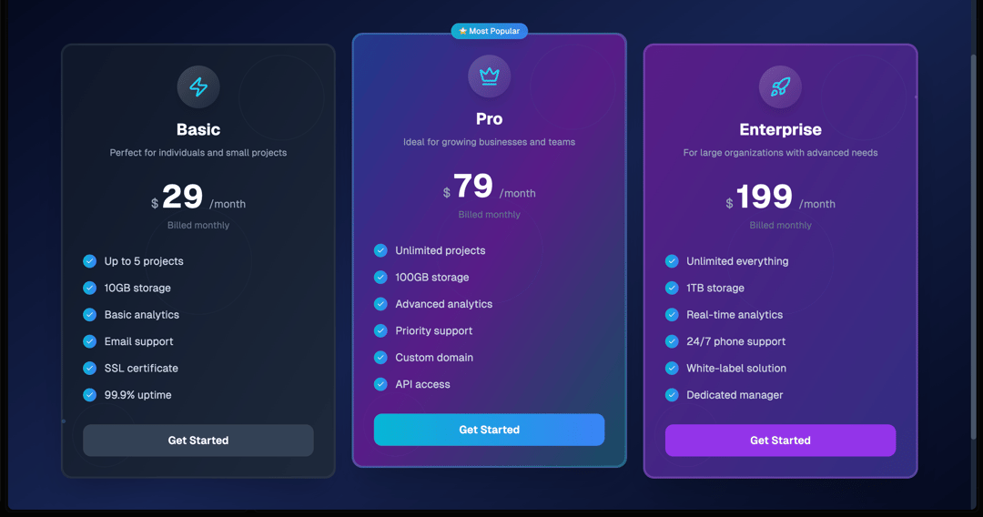 Pricing Section preview
