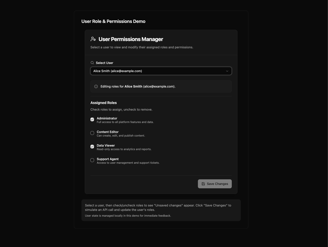 User Role & Permissions preview