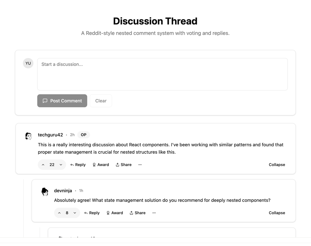 Reddit Nested Thread Reply preview