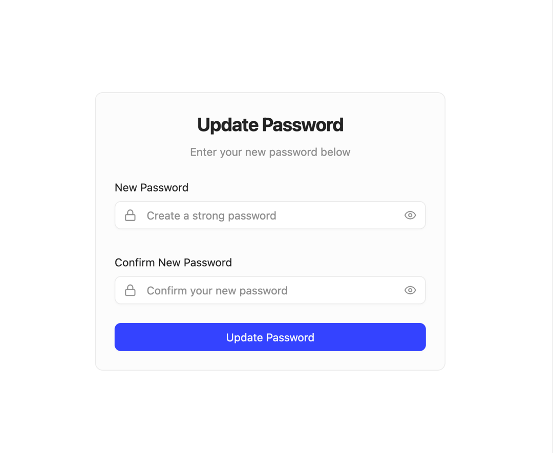 Password update Block preview