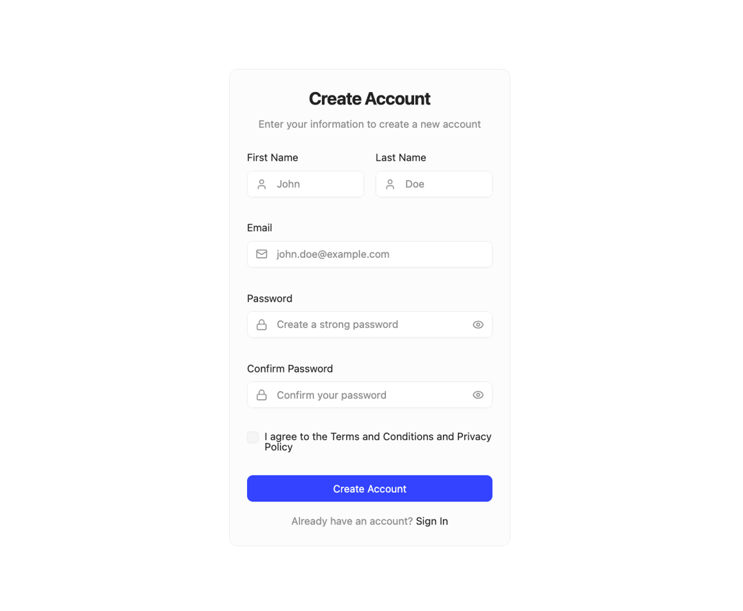 Sign Up BLock preview