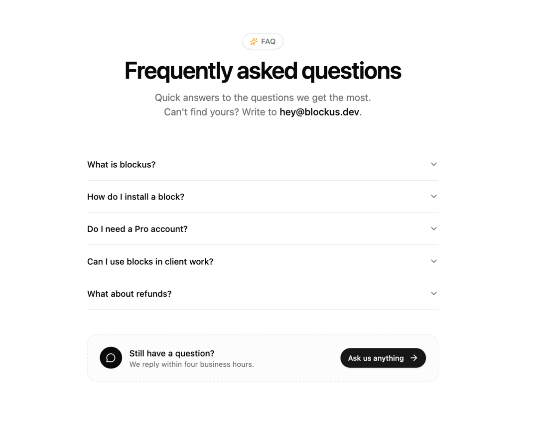 Centered Accordion FAQ preview