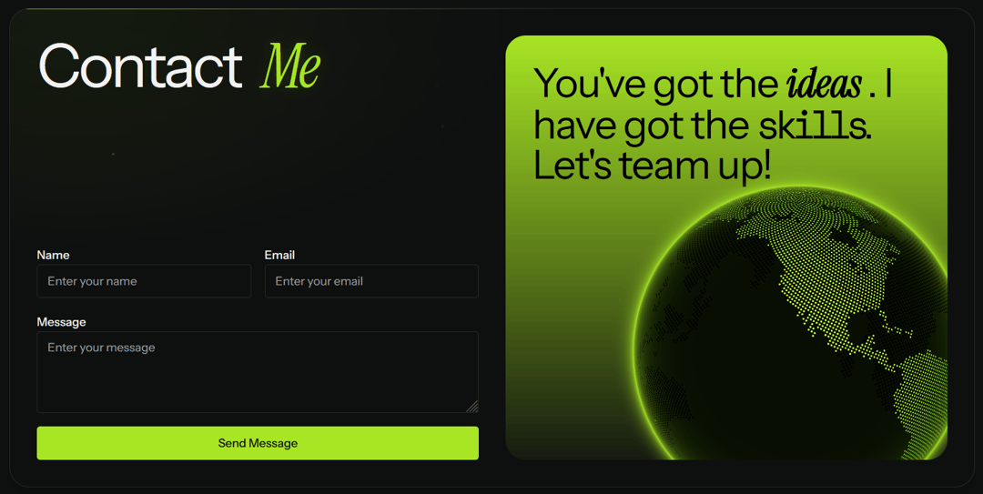 Contact Form with 3D globe preview