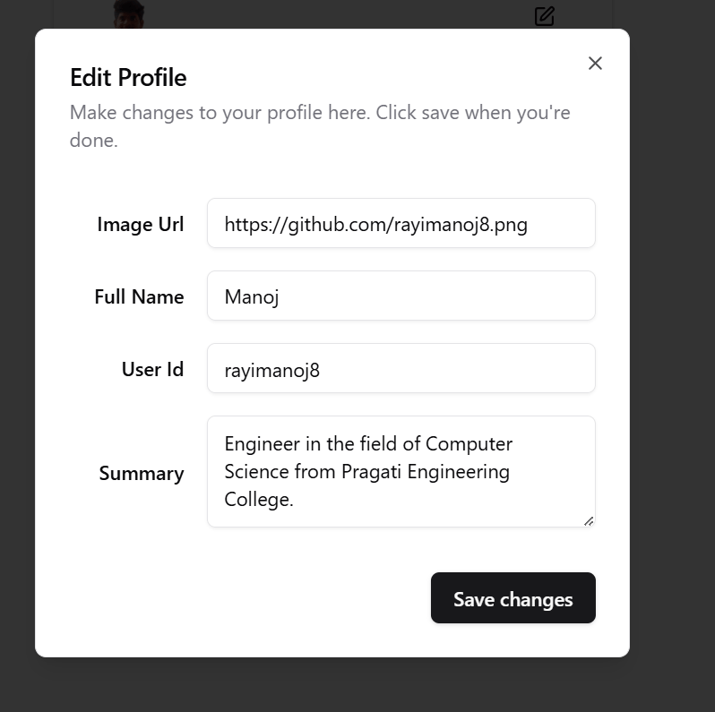 Edit Profile Dialouge preview