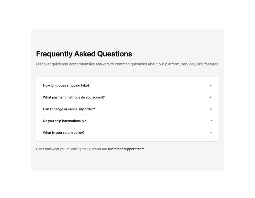 FAQs Component preview