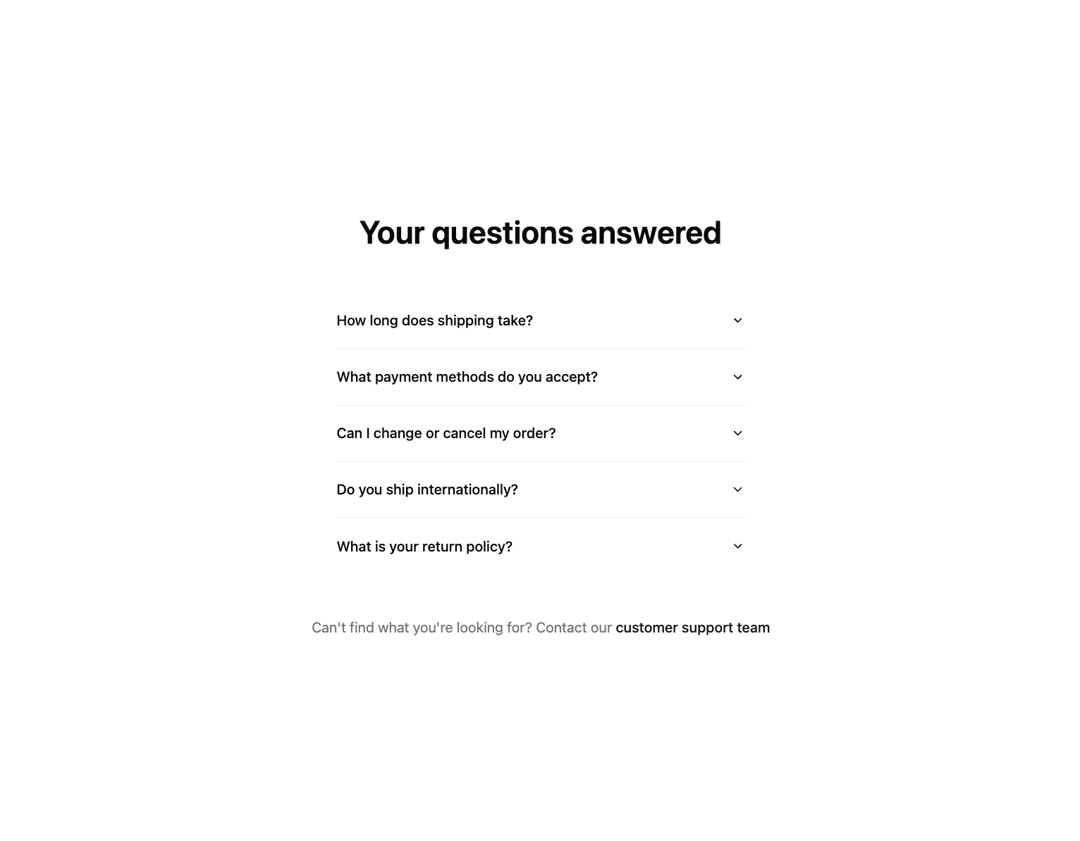 FAQs Component preview