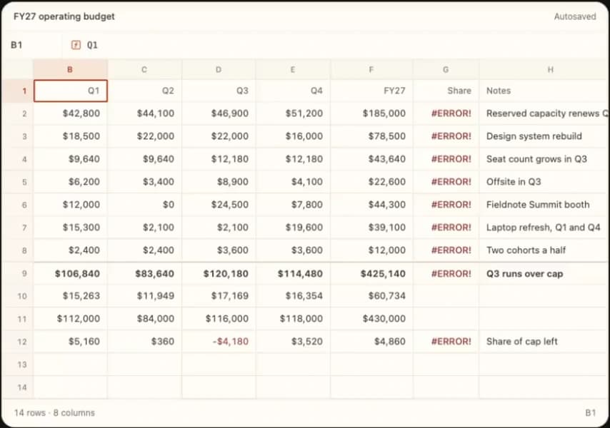 BJORK Spreadsheet grid preview