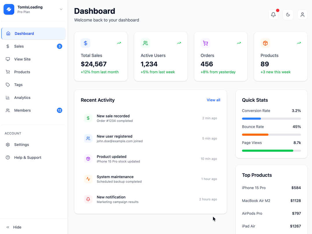 Dashboard with Collapsible Sidebar preview