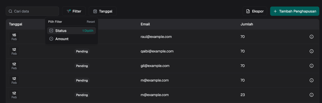 Data Table Filter preview