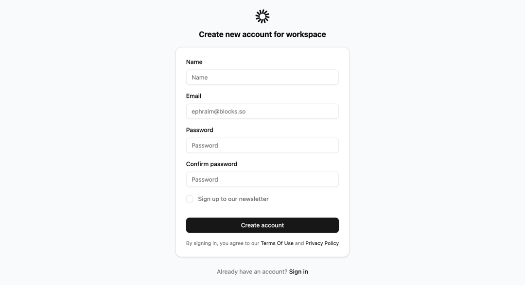Signup preview