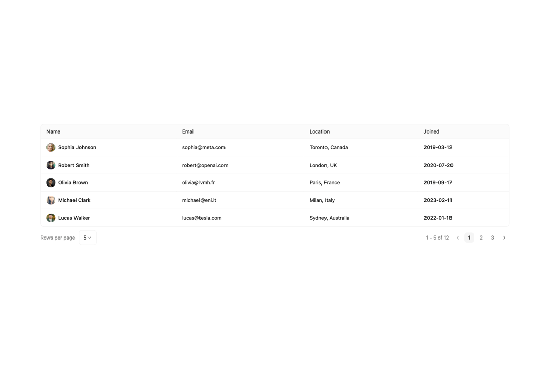 Data Grid Table preview