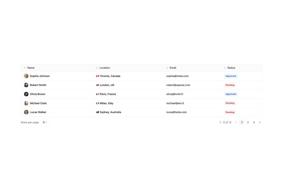 Data Grid Table preview