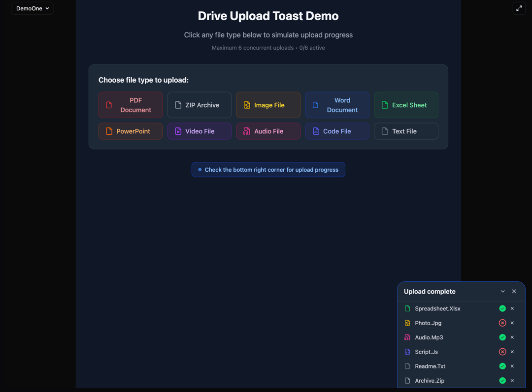Google Drive Uploader Toast preview