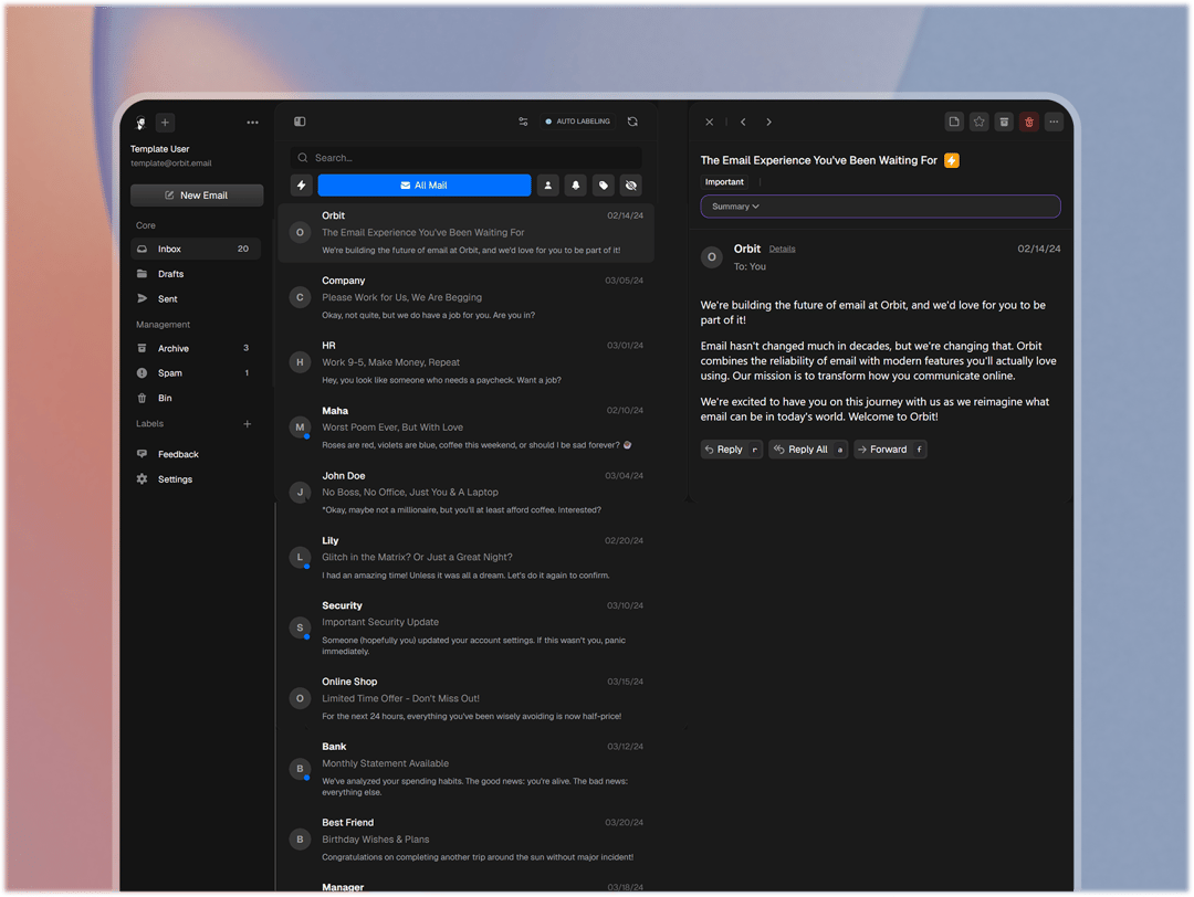 Orbit Mail preview