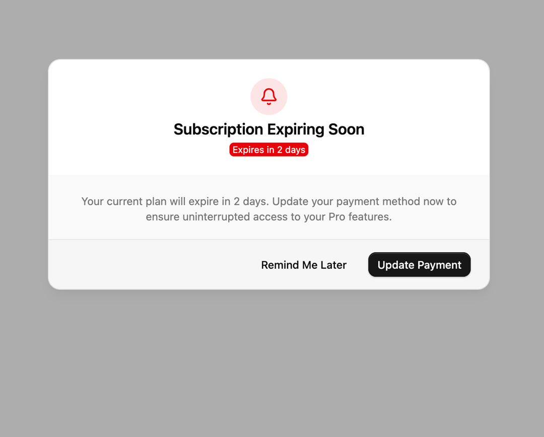 Billing Warning Alert Dialog preview