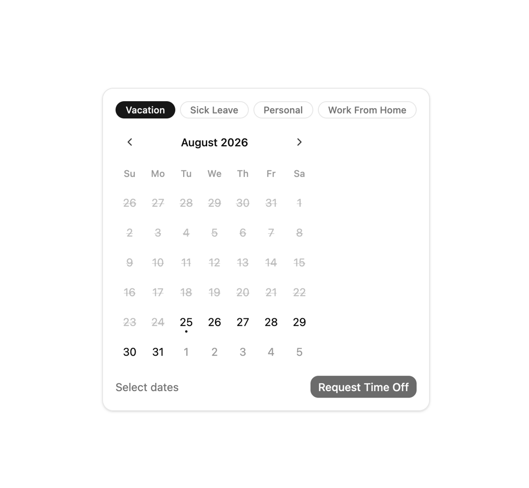 Time Off Request Calendar preview