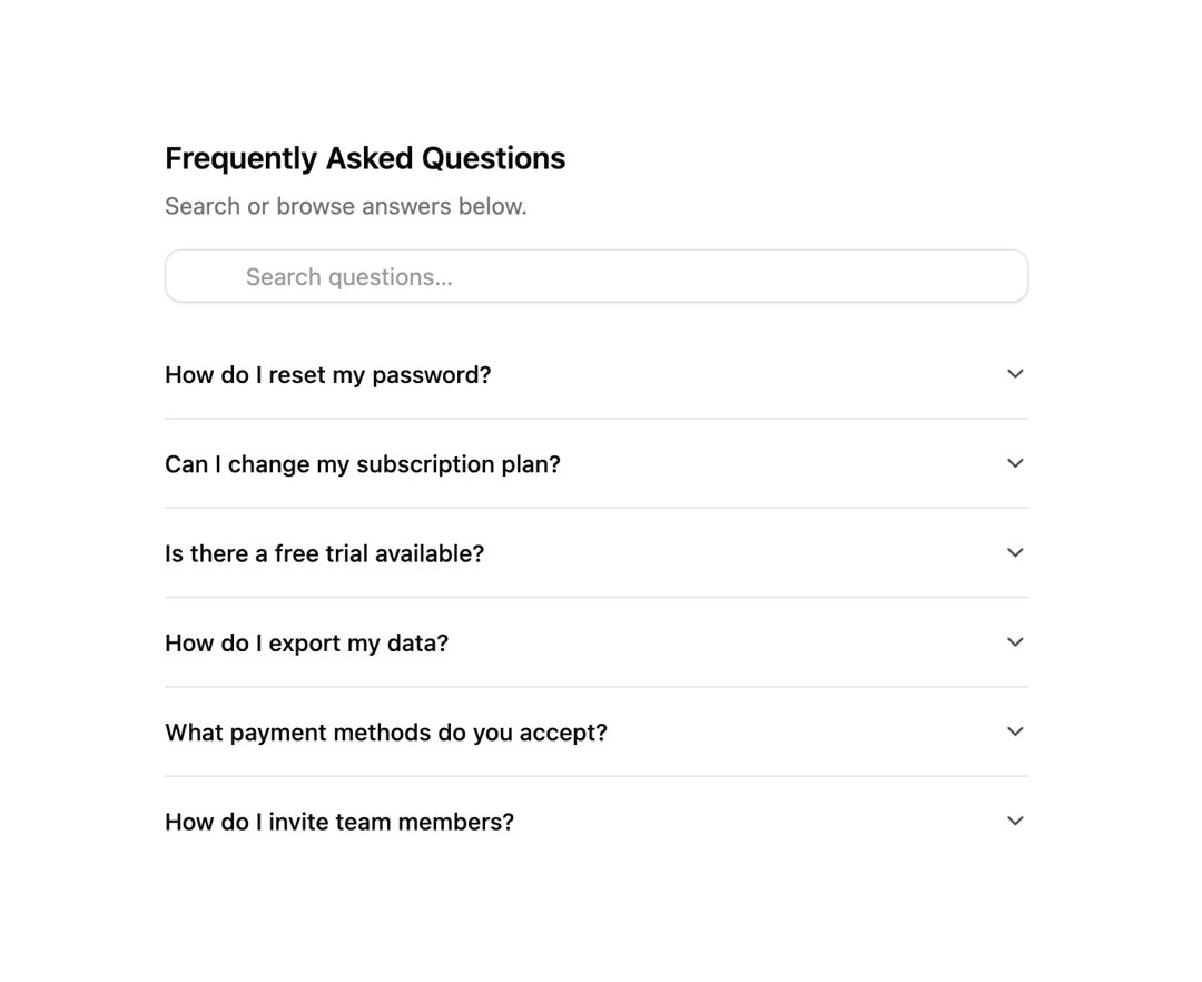 Searchable FAQ Accordion preview
