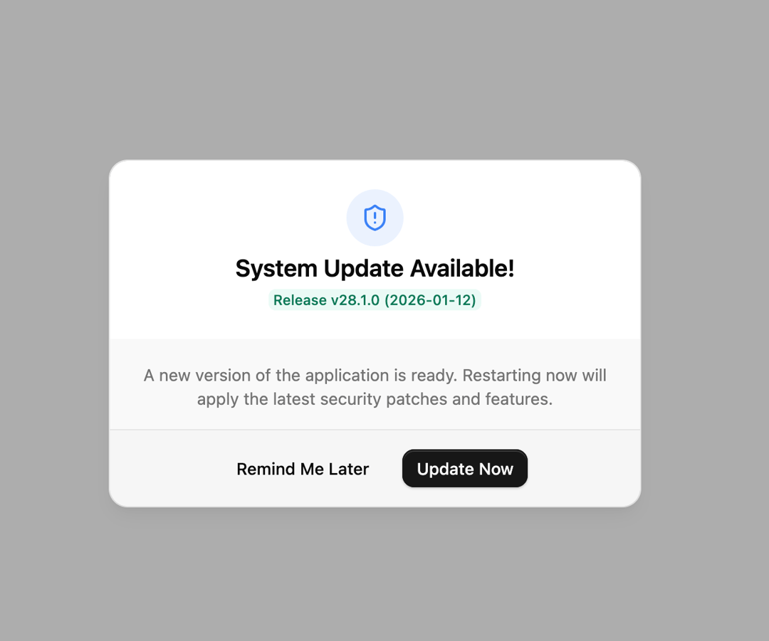 System Update Notification Alert Dialog preview