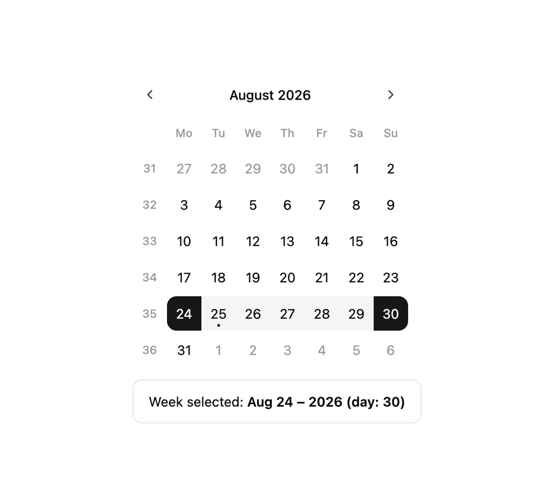 Week Picker Calendar preview