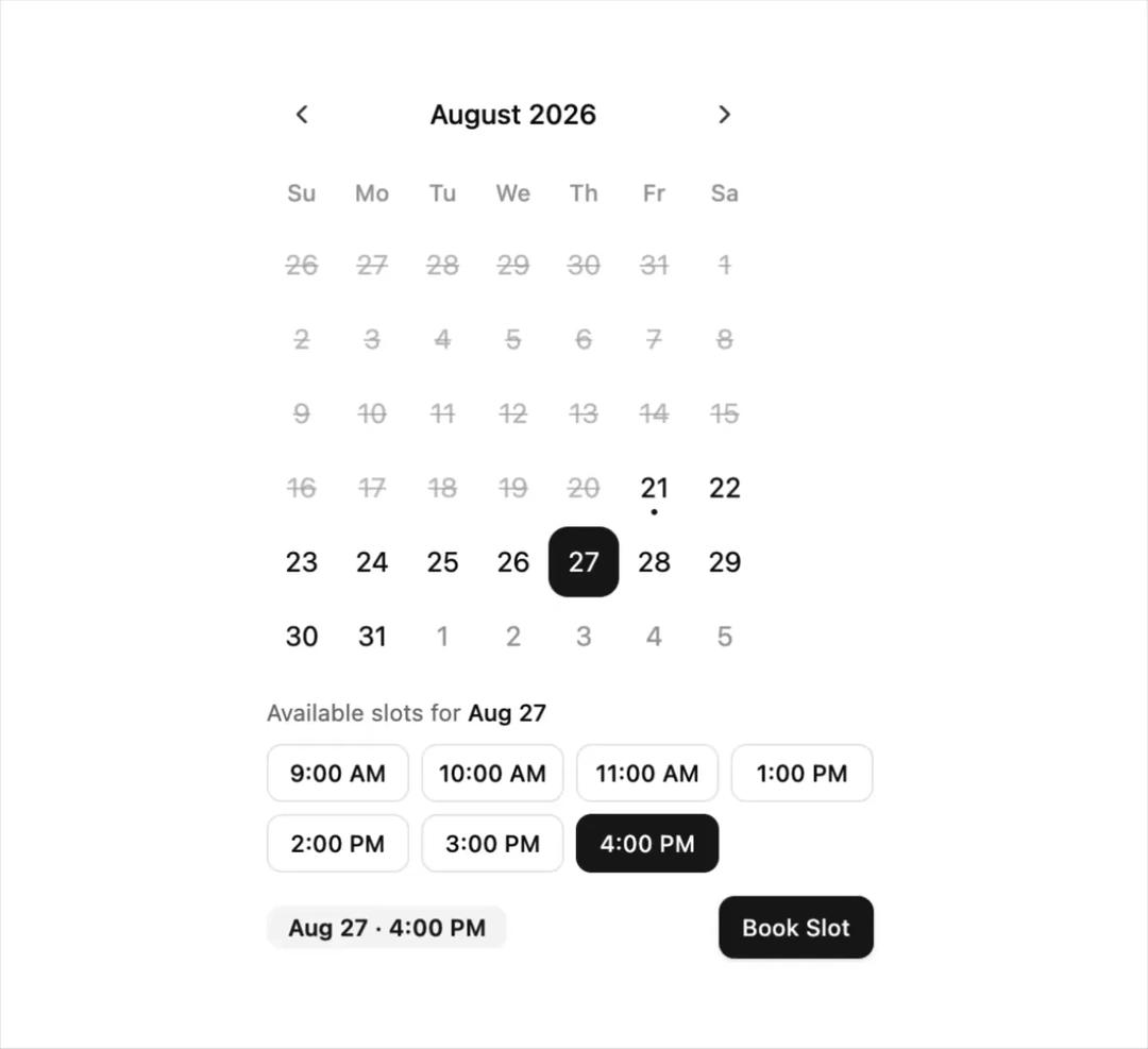 Time Slot Booking Calendar preview