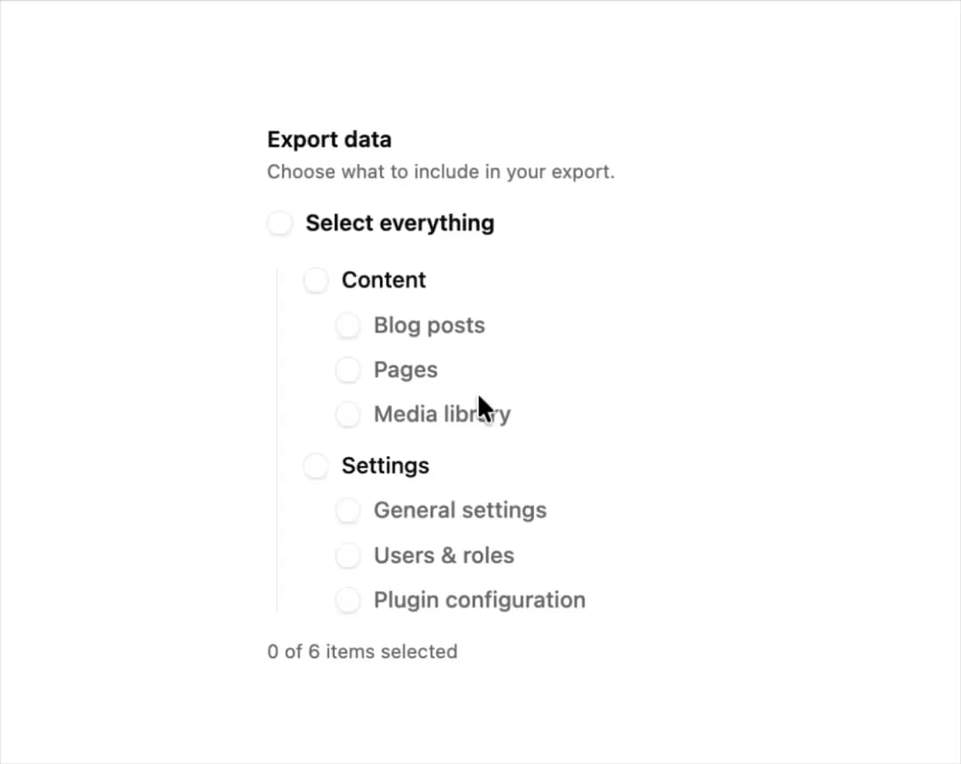 Data Export Checkbox Group preview