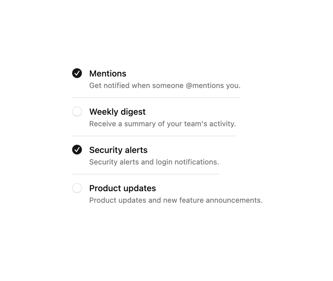 Notification Checkbox Group preview