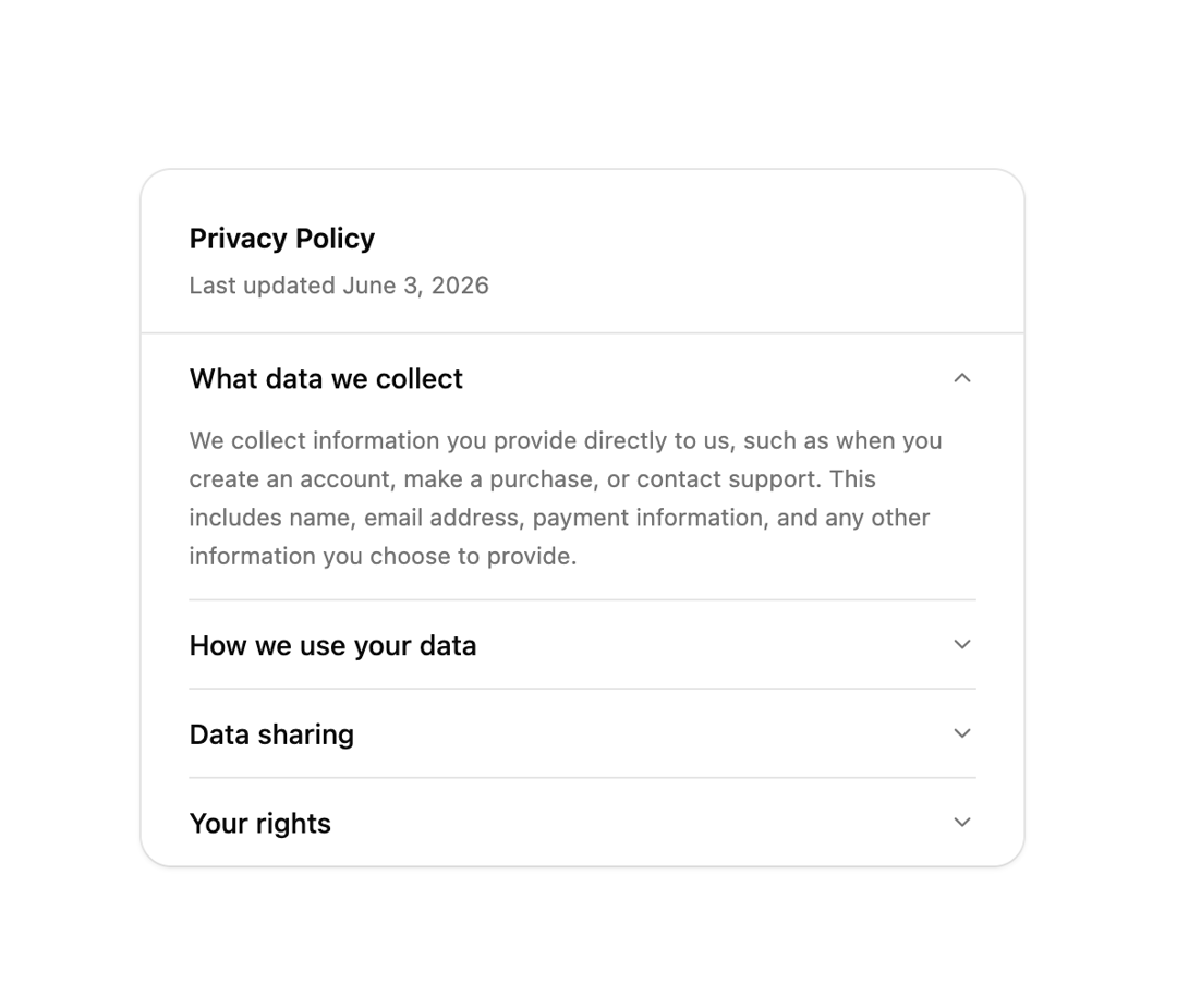 Privacy Policy Collapsible Card preview
