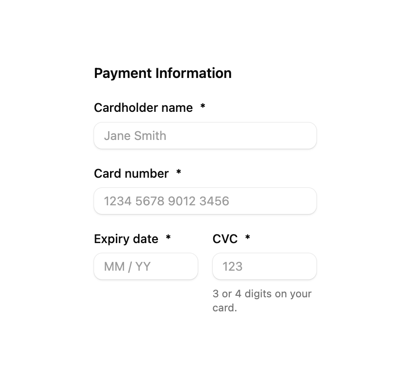 Payment Information Fieldset preview