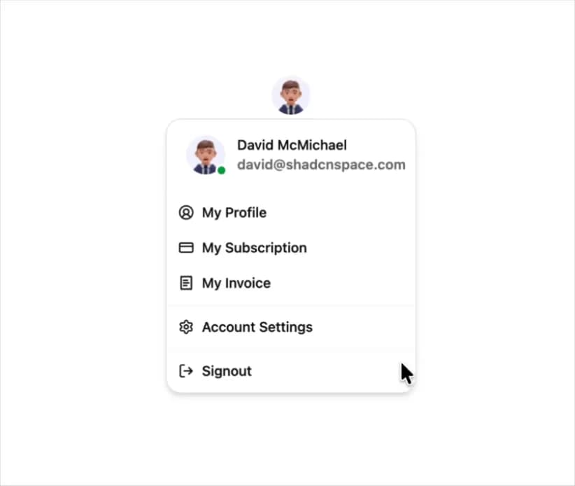 User Profile Dropdown Menu preview