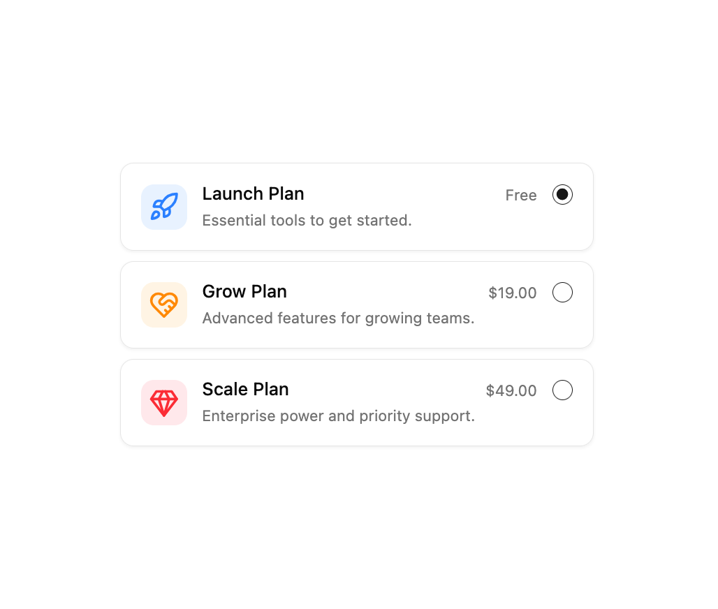 Radio Group with Plan Cards preview