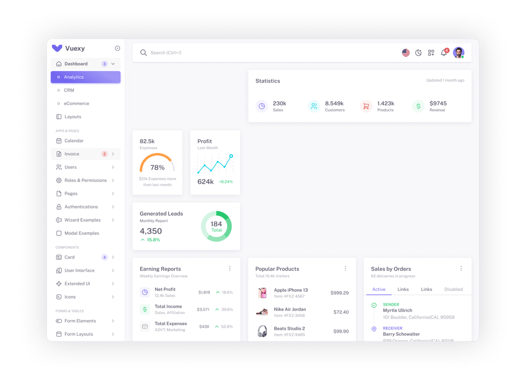 Vuexy Vue Admin preview