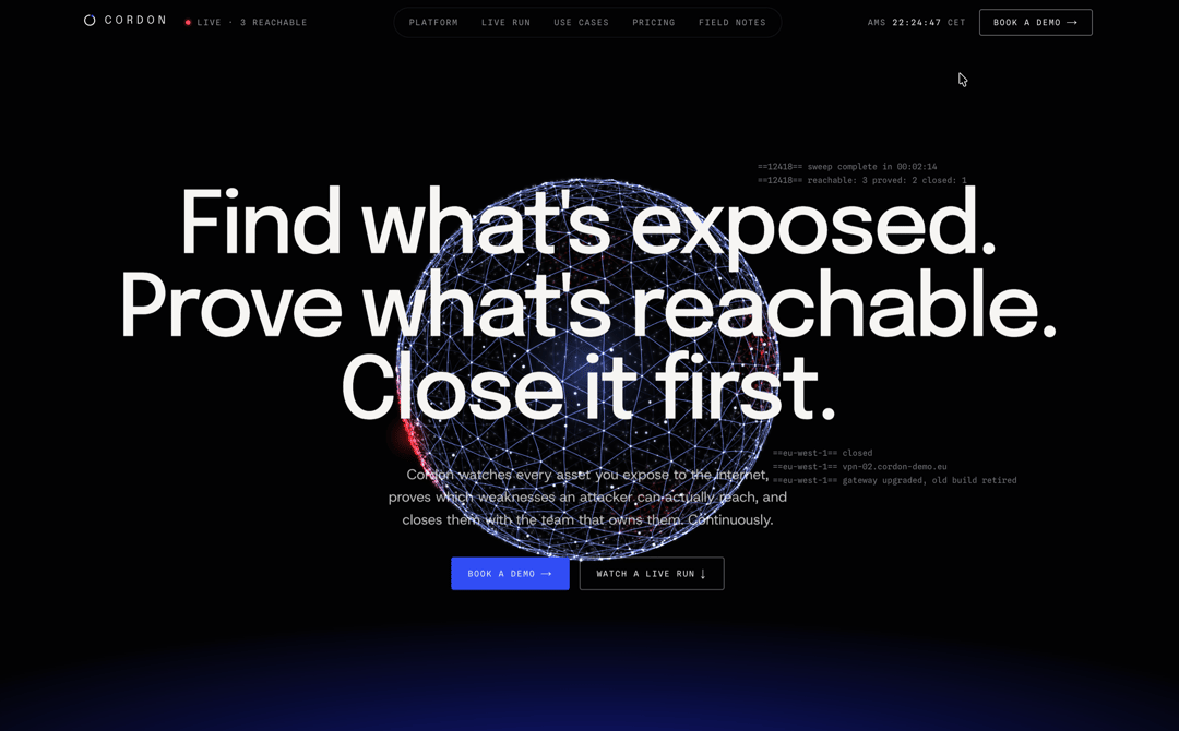 Cordon - Cybersecurity Landing with WebGL Globe Template preview
