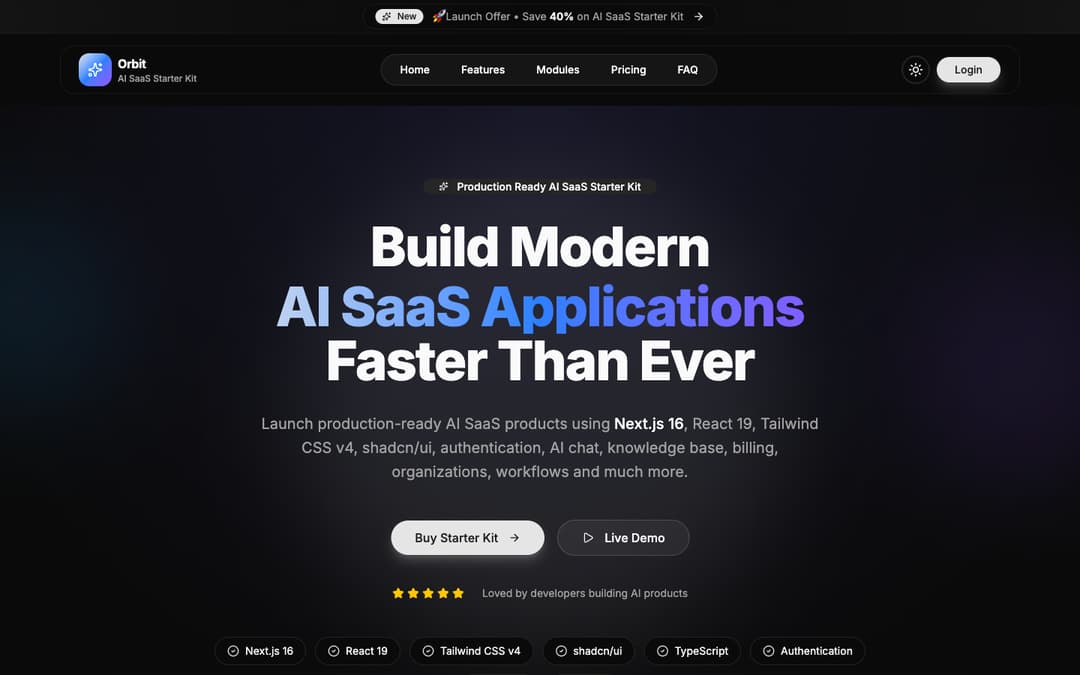 Orbit - AI SaaS Starter UI Kit for Next.js & shadcn/ui preview