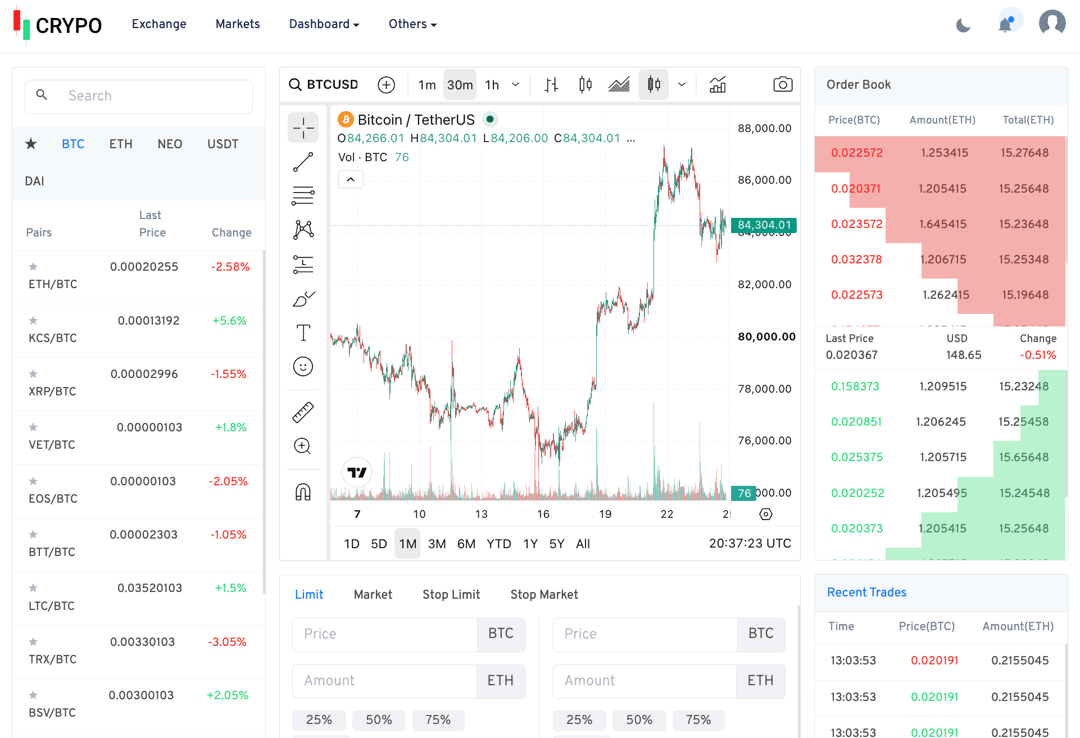 Crypo - Cryptocurrency Exchange Dashboard React App preview
