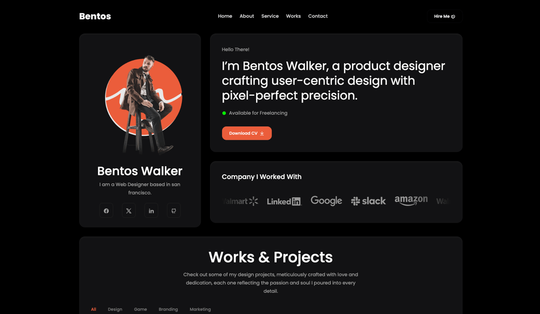 Bentos - React JS Personal Portfolio Template preview