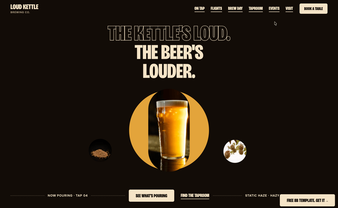Brewery Website Template for AI Coding Agents: Free HTML Taproom Site with Tap List, Events and GSAP preview