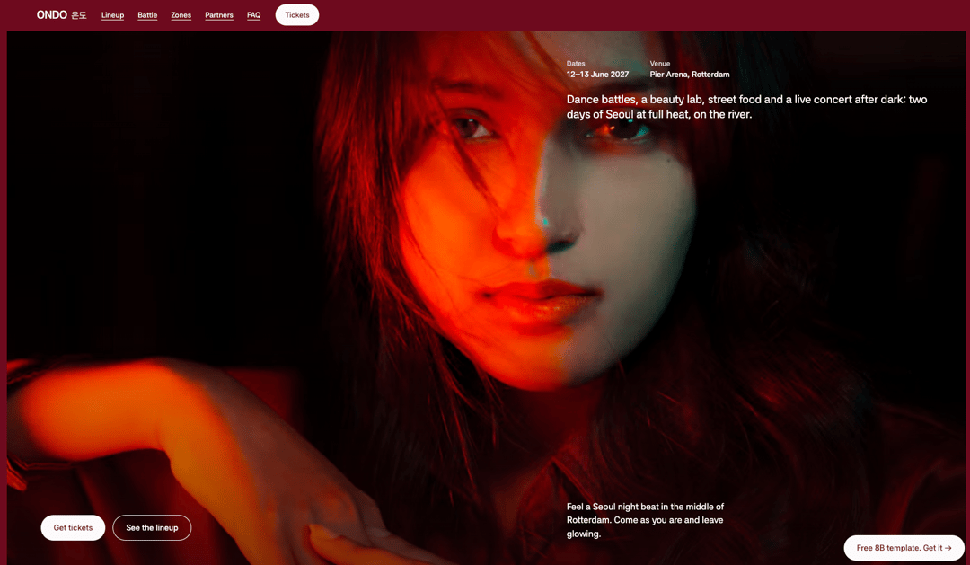 Event Website Template for Cursor: Free HTML Festival Lineup Page with Day Timetable and GSAP Scroll Animations preview