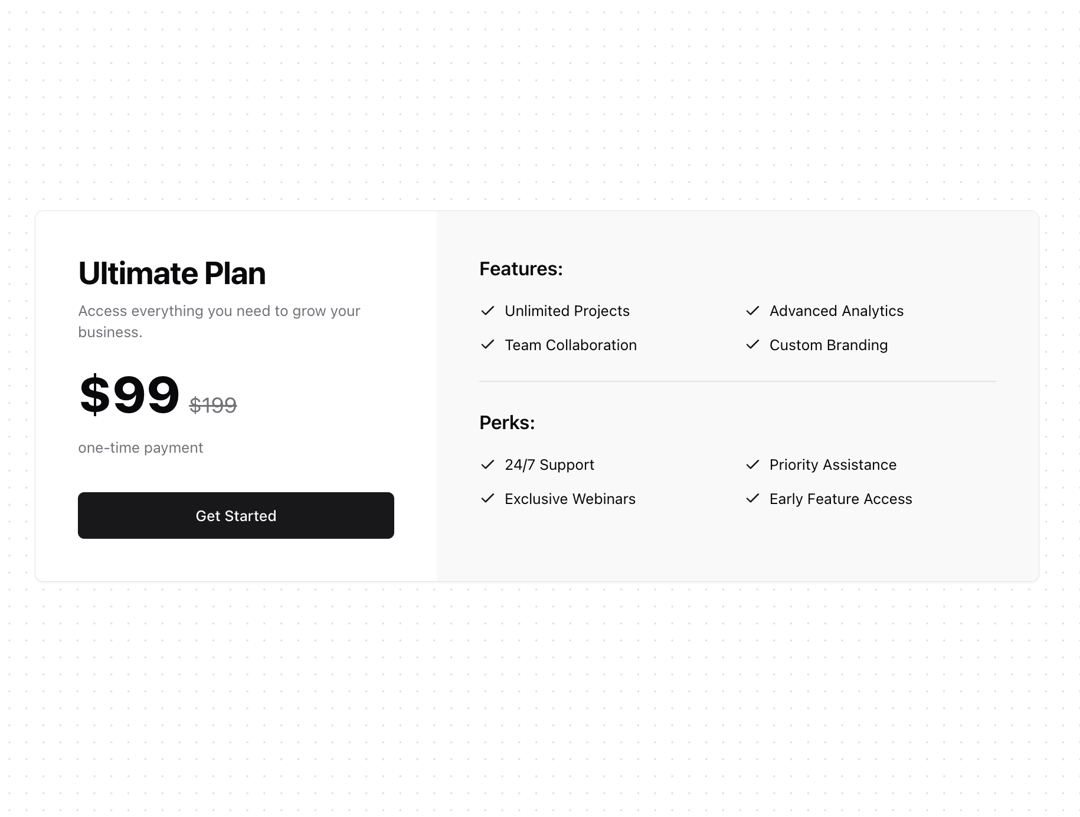 Pricing Card preview