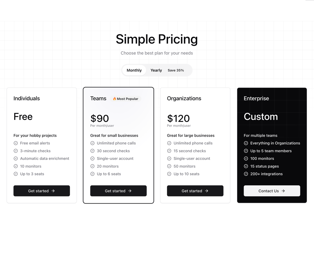 Pricing Section preview