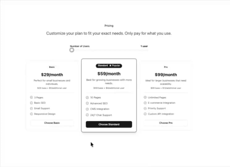Pricing Section preview