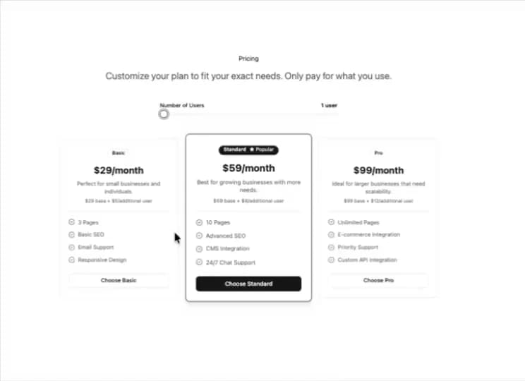 Pricing Section preview
