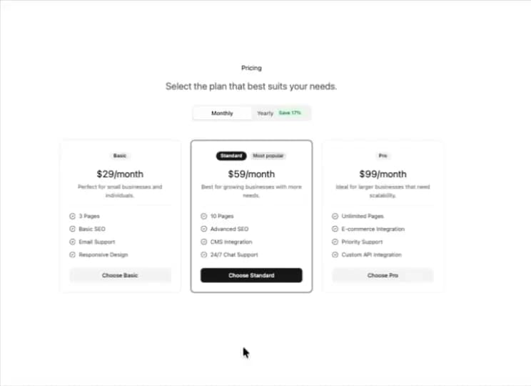 Pricing Section preview